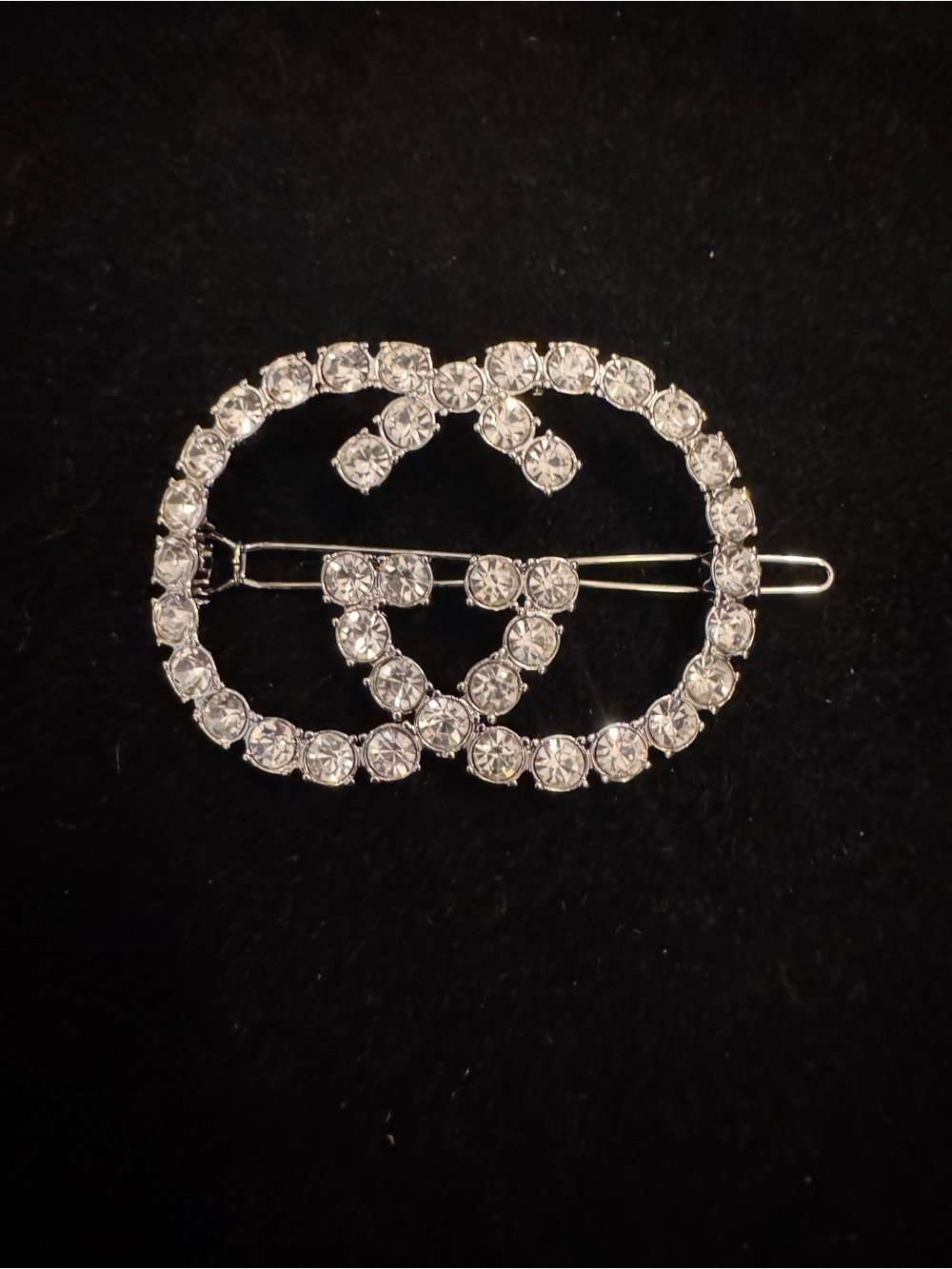 Gucci Crystal Double-G Hair Clip - Clear/Silver Rhinestones